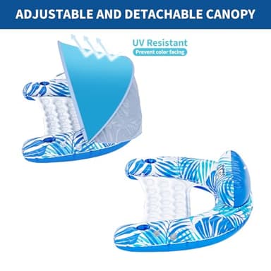 Pool Float for Adults with Canopy, XL Inflatable Chair Lounge Floaties with Adjustable Sun Shade Cover, Drink Holder, Ergonomic Headrest - Image 3