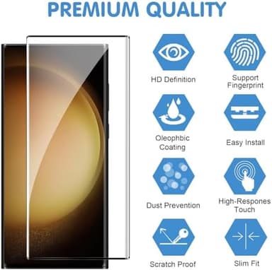 3 Pack HD Clear Tempered Glass Screen Protector for Samsung Galaxy S23 Ultra 5G, Fingerprint Unlock, 3D Curved, Scratch Resistant, Bubble-Free - Image 4