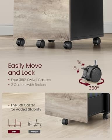 VASAGLE 2-Drawer File Cabinet, Small Rolling Filing Cabinet for Home Office, Printer Stand, for A4, Letter-Size Documents, 15.7 x 16.5 x 27.6 Inches, Heather Greige and Ink Black UOFC040B02 - Image 7
