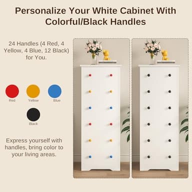 LIKIMIO Small Dresser Tall, 6 Drawer Tall Skinny Dresser with Colorful Handles, Chest of Drawers for Bedroom, 51.5" H Modern Wooden Floor Storage Cabinet with Metal Sliding Rail, White - Image 5