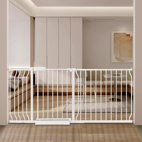 Extra Wide Baby Gate with Door Pressure Mounted 66.92-71.65 Inch,Child Baby Gates for Doorways No Drilling,Walk Through Dog Gate Indoor for The House Kitchen Stairs,White - Image 1