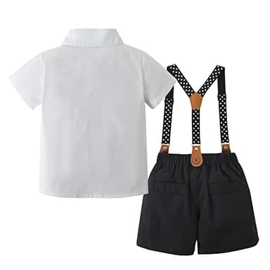 nilikastta Toddler Boy Outfits Toddler Suit For Boys Toddler Outfits For Boys Summer Formal Short Shirt/Bowtie/Suspender 2-3T - Image 2