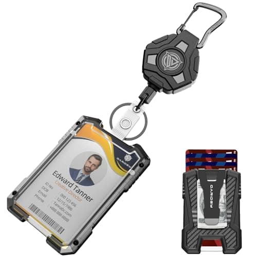 Oaridey Retractable Badge Holders, Heavy Duty Retractable Keychain with Tactical ID Card Holder (Holds 5 Cards), ID Badge Holders with Metal Clip, 31.5' Badge Reel - Image 1