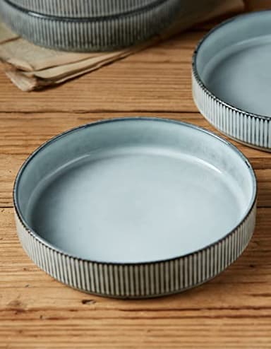 famiware Star 8.25" Pasta Bowls, Large Dinner Bowls Set of 4, Salad Bowl Plates, Shallow Bowls for Eating, Smoky Blue - Image 6