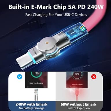USB C to USB C Cable 10ft 240W 2-Pack USB 2.0, Type C Charging Cable for iPhone 15, Samsung Galaxy S23, MacBook Pro 2020, iPad Pro, iPad Air 4, Pixel and More. Black+Pink - Image 3