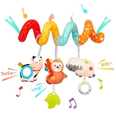 XIXILAND Car Seat Toys for Babies 0-6 Months Boy Girl Carseat Toys Hanging Spiral Stroller Toys, Infant Toys Baby Toys 0-6 Months Newborn Toys 0 3 Months Brain Development with Mirror Teether Rattle - Image 9