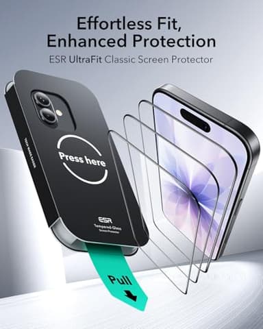 ESR 3 Pack of iPhone 17/ iPhone 16 Pro Screen Protector, Military-Grade Shatterproof, 9H Hardness, Full Coverage Tempered Glass with Ultra Fit Tray - Image 2