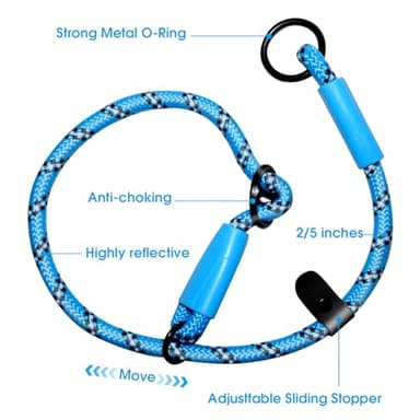 Codepets Detachable 2/5" Slip Lead, 4FT 6FT 8FT with Comfortable Silicone Handle Strong Rope Leash for Large Medium Small Dogs No Pull Highly Reflective Pet Training Leash (Blue-Black, 8FT) - Image 2