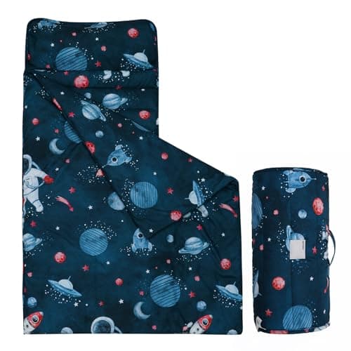 david's kids Toddler Nap Mat Set with Removable Pillow, Ultra Soft Slumber Bags for Boys,Perfect for Preschool, Daycare, Kids Sleeping Bags with Rollup Design, 50"x20", Space - Image 1