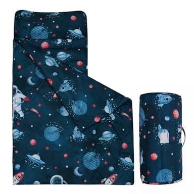 david's kids Toddler Nap Mat Set with Removable Pillow, Ultra Soft Slumber Bags for Boys,Perfect for Preschool, Daycare, Kids Sleeping Bags with Rollup Design, 50"x20", Space - Image 1