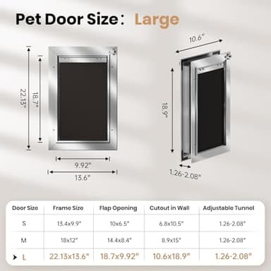 VOSOIR Dog Door, All Aluminum Large Dog Door, Heavy Duty Doggy Doggie Pet Door for Install in Interior Exterior Doors or Wall, 2 Magnetic Flaps, Energy Efficient, Closing Panel for Pets Up to 110Lb - Image 6