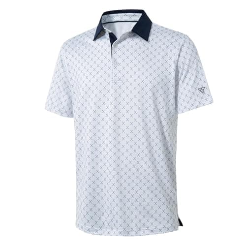 Golf Shirts for Men Dry Fit Short Sleeve Print Performance Moisture Wicking Polo Shirt White - Image 1