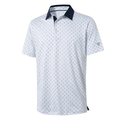 Golf Shirts for Men Dry Fit Short Sleeve Print Performance Moisture Wicking Polo Shirt White - Image 1