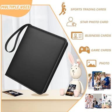 9 Pockets Trading Card Binder with 900 Double-Sided Pockets, PU Zipper Top Loader Binder with 50 Removable Sleeves for Basketball Baseball Football Playing TCG Card - Image 7