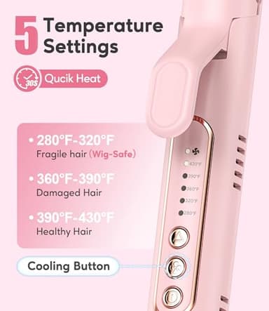 Farery Chill Set Soft-Air Curling Iron with Cooling Air Vents, 2-in-1 Hair Straightener and Curler, Upgraded Long Barrel for Quick Styling, Pink - Image 5