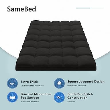 SameBed Mattress Topper Queen,Extra Thick Mattress Pad Cover for Back Pain,Cooling Mattress Protector with 8-21 Inch Deep Pocket,Overfilled Down Alternative Filling,Black - Image 2