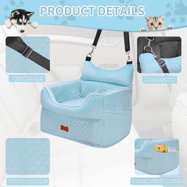 Dog Car Seat - Memory Foam Dog Booster Seat for Small Dogs Up to 25lbs-Elevated Pet Car Seat with Storage Pockets and Dog Seat Belt-Soft Pet Travel Bed for Front & Back Seats-Removable Washable-Blue - Image 4