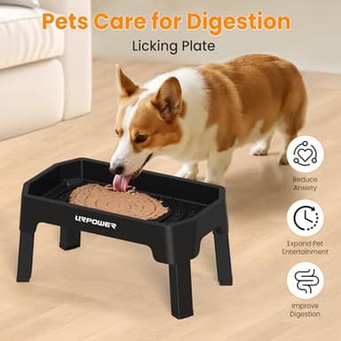 URPOWER 3-in-1 Elevated Dog Bowls - Mess Proof Double Deck 4 Height Adjustable Raised Stand with 2 Stainless Steel Food Bowls & Licking Plate for Small, Medium & Large Dogs - Image 5