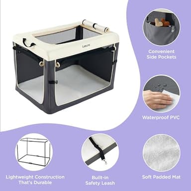 Lesure Collapsible Travel Dog Crate for Small Dogs, Portable Soft Dog Crate for Outdoor & Indoor, Folding Fabric Dog Kennel with Handle, 36 Inch Heavy Duty Pet Carrier (Grey) - Image 3
