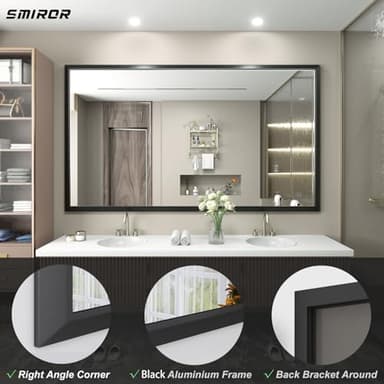 SMIROR Matte Black Bathroom Mirror for Over Sink 60x 36 inch, Metal Thick Frame Rectangle Vanity Mirror for Wall, Anti-Rust, Horizontally or Vertically Mounted - Image 4