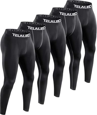 TELALEO 5 Pack Men's Compression Pants for Workout, Running,Basketball,Football-Sports Baselayer Leggings M - Image 1