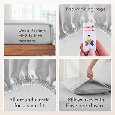 California Design Den Queen Sheet Set - Natural 100% Cotton Sheets Queen Size Bed Set with Deep Pockets, Soft Sateen Weave, Breathable, Cooling and Durable Bedding (Light Grey) - Image 4