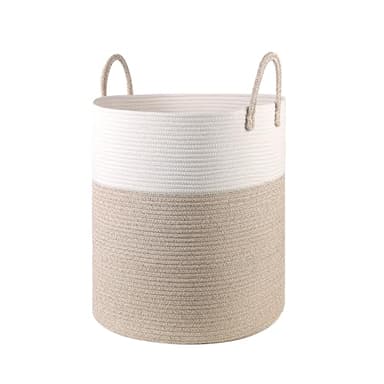 HOBASKET Cotton Rope Hamper for Girls Kids Baby Nursery Hamper Bin Woven Storage Basket for Living Room cute laundry basket Tall Laundry Basket for Blanket Toy storage bin(Beige) - Image 1