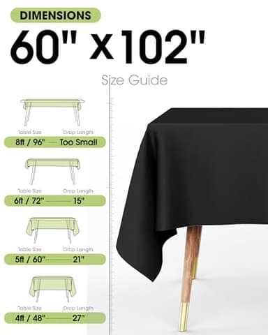 Pureegg Rectangle Table Cloth 60" x 102" – Durable Polyester Tablecloth Offers Reusable & Washable Protection, Ideal for Outdoor Party, Picnic, Wedding, Banquet and Birthday, 2 Pack, Black - Image 3
