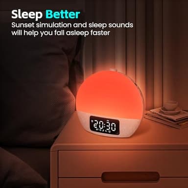 Geuuap Sunrise Alarm Clock White Noise Sound Machine with 25 Soothing Sounds, 17 Night Lights, Bluetooth Speaker Wake Up Light Alarm Clock for Bedrooms, Heavy Sleepers, Baby, Kids - Image 4