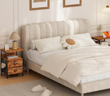 Furologee Nightstands Set 2, Bedside Table with 2 Fabric Drawers, End Table with Hooks and Shelf, for Bedroom/Living Room/Study/Hallway/Brown - Image 2