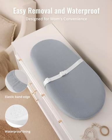 Blissful Diary Muslin Baby Changing Pad with Waterproof Lining Foam, Diaper Changing Table Pad with Cover for Dressers (Gray, Avocado) - Image 3