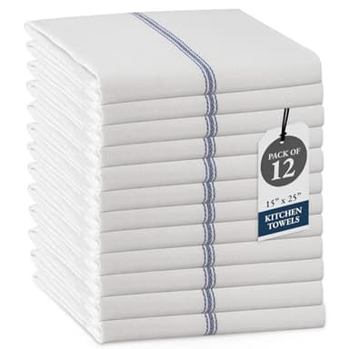 LANE LINEN Kitchen Towel Set- 12 Pack 14"x25" Dishtowels for Kitchen, Absorbent 100% Cotton Dish Drying Towels, Cleaning Cloth for Countertops, Soft & Durable, Machine Washable - Blue Stripe - Image 1