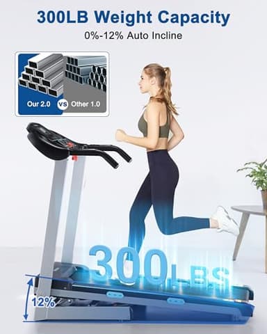 BORGUSI Treadmill with 12% Auto Incline and Bluetooth Speaker - 300 lb Capacity, 3.0HP Folding Electric Treadmill Up to 8.5 MPH Speed, Running Machine with 17.5" Wide Tread Belt for Home Use - Image 2
