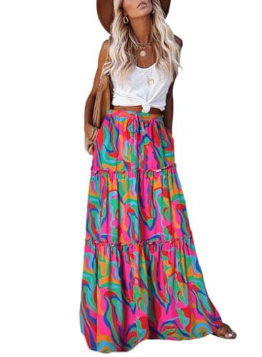 EARKOHA Womens Casual High Waist Tie Paisley Print Long Maxi Skirt with Pockets Multicolor L - Image 1