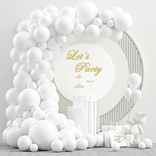 NISOCY White Balloons,102PCS 18In 12In 10In 5In White Latex Balloons Arch Garland for Wedding,Bride Engagement, Festival Picnic, Birthday,White Theme Anniversary Christmas Decoration