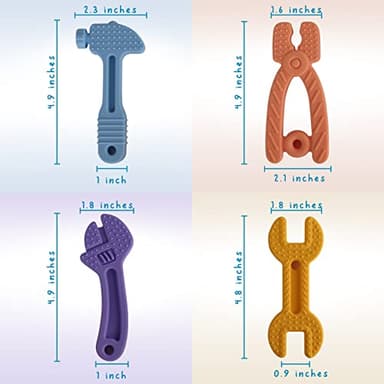 Fu Store 8 Pack Soft Silicone Teething Toys for 0-12Months 6-24 Months Toddlers Infant Hammer Tools Shape Baby Teethers Relief Soothe Babies Gums Set - Image 4