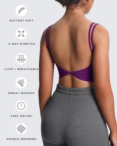 Aoxjox Women's Workout Sports Bras Fitness Yoga Crop Tank Twist Back Cami (Dark Purple, X-Large) - Image 4