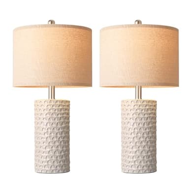 PARTPHONER 23" Modern Ceramic Table Lamp Set of 2, Table Lamps for Living Room, Rustic Farmhouse Bedside Lamps Nightstand lamp for Bedroom, White Desk Lamp for End Table Home Decor Beige - Image 9