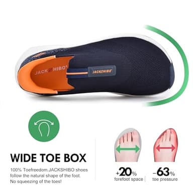 JACKSHIBO Mens Slip Ins Free up Hands Shoes Wide Toe Box Arch Support Orthopedic Walking Sneakers Cushioned Thick Zero Drop Sole Metatarsal Pads Blue Size 10.5 - Image 4