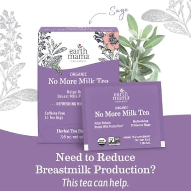 Earth Mama No More Milk Tea | Organic Herbal Tea Bags to Reduce Breast Milk Production, Stop Breastfeeding, & Wean Lactation Naturally, Postpartum Essentials, Hibiscus & Sage Decaf Tea (16-Count, 3PK) - Image 6