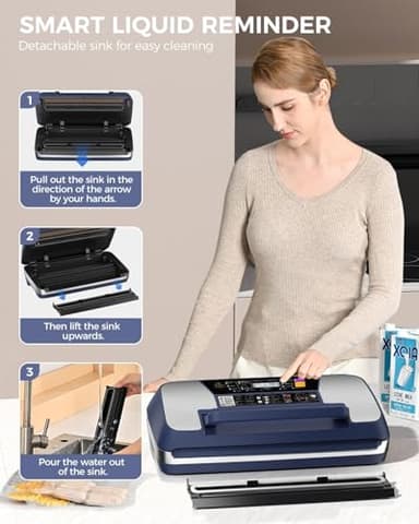 95kpa Vacuum Sealer Machine, Commercial Full Automatic Food Sealer, Vacuum Sealer for Food with Cutter, 10 Pre-cut Bags & Bag Rolls and Accessory Hose, Fully Starter Kits, Dark Blue - Image 5