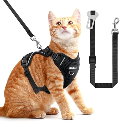 Cat Harness, Cat Harness and Leash for Walking, Adjusted in Four Directions and Breathable Cat Harness for Anti Escape That can be Fitted and Positioned, Reflective Strips Harness, Black, S - Image 1