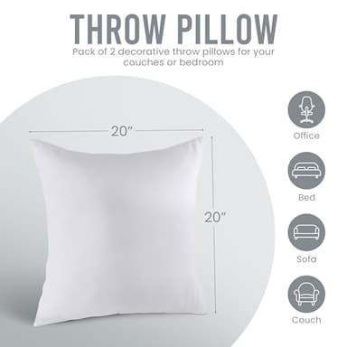 Utopia Bedding Throw Pillows Insert (Pack of 2, White) - 20 x 20 Inches Bed and Couch Pillows - Indoor Decorative Pillow - Image 7