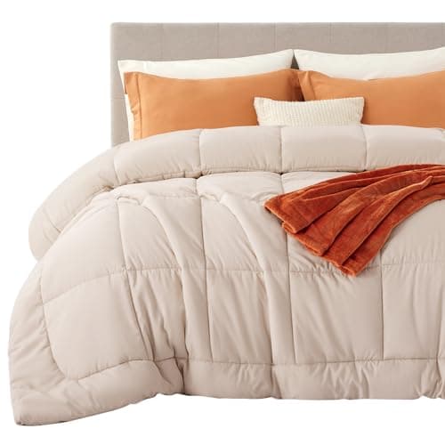Bedsure Comforter Duvet Insert - Quilted Comforters Oversized King Size, All Season Duvet, GentleSoft Down Alternative Bedding, with 8 Tabs, Gifts for Women/Men, Beige, Oversized King 116 x 98 Inches - Image 1
