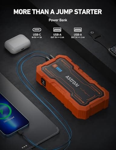 AstroAI S8 Pro Car Battery Jump Starter, 3000A Peak Jump Starter Battery Pack for Up to 9.0L Gas & 7.0L Diesel Engines, 12V Portable Jumper Box with 3 Modes Flashlight and Jumper Cables,Orange - Image 6