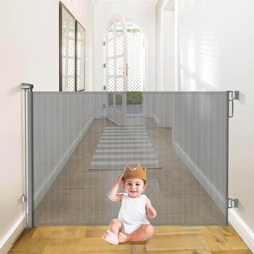 Babepai Retractable Baby Gates Extra Wide | 55" Wide x 38" Tall Dog Gates for Stairs | Indoor/Outdoor Use | Child Gates for Doorways, Deck, Porch, Hallways, Patio - Gray - Image 1
