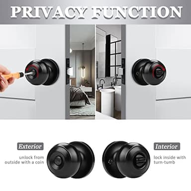Probrico 10 Pack Round Privacy Door Knob(Thumb Turn Lock on The Inside), Keyless Doorknobs Interior/Exterior Lockset,Privacy Knobs for Bedroom/Bathroom,Black Modern Design Door Hardware - Image 3