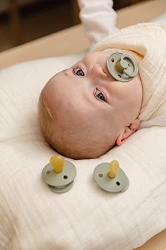 BIBS Pacifiers Colour Collection | Natural Rubber Baby Pacifier | Round Nipple | Set of 2 BPA-Free Soothers | Made in Denmark | 6+ Months (Pack of 2) | Sage/Ivory - Image 6