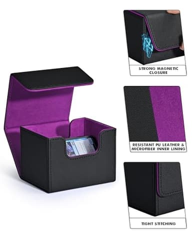 ZLCA Card Deck Box for Trading Cards, MTG Commander Deck Box Holds 120+ Single Sleeved, Leather Magnetic Card Storage Case Fits for TCG CCG Magic (Black& Purple) - Image 5