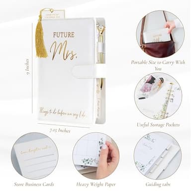Wedding Planner Book and Organizer - Faux Leather 'Future Mrs' Wedding Planning Book and Organizer 2025-26 I Wedding Binder with. Pen Bookmark & Stickers & Bridal Countdown Calendar I Designed in USA - Image 5